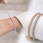 Takı Pusulası 4mm Pembe Zirkon Taşlı Ayarlanabilir Su Yolu Kadın Bileklik 4174KBV4D6