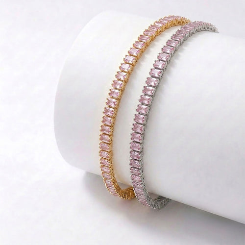 Takı Pusulası 4mm Pembe Zirkon Taşlı Ayarlanabilir Su Yolu Kadın Bileklik 4174KBV4D6