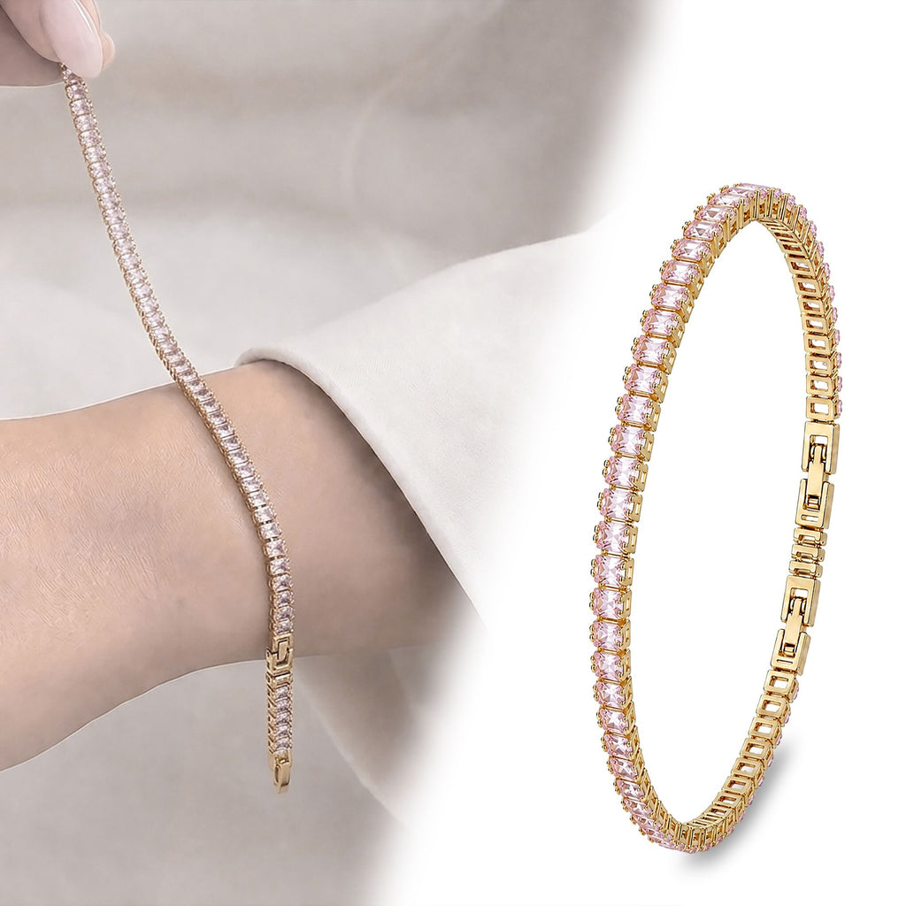 Takı Pusulası 4mm Pembe Zirkon Taşlı Ayarlanabilir Su Yolu Kadın Bileklik 4174KBV4D6