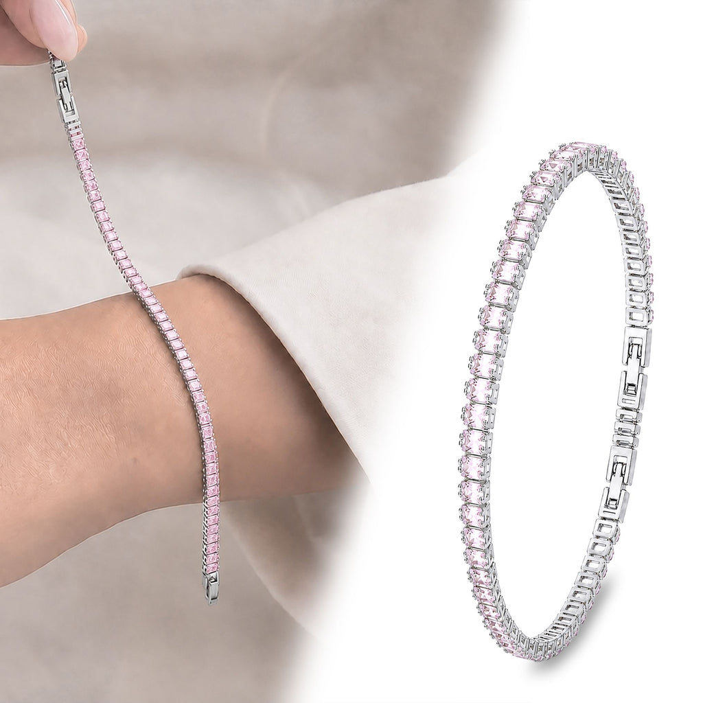 Takı Pusulası 4mm Pembe Zirkon Taşlı Ayarlanabilir Su Yolu Kadın Bileklik 4174KBV4D6