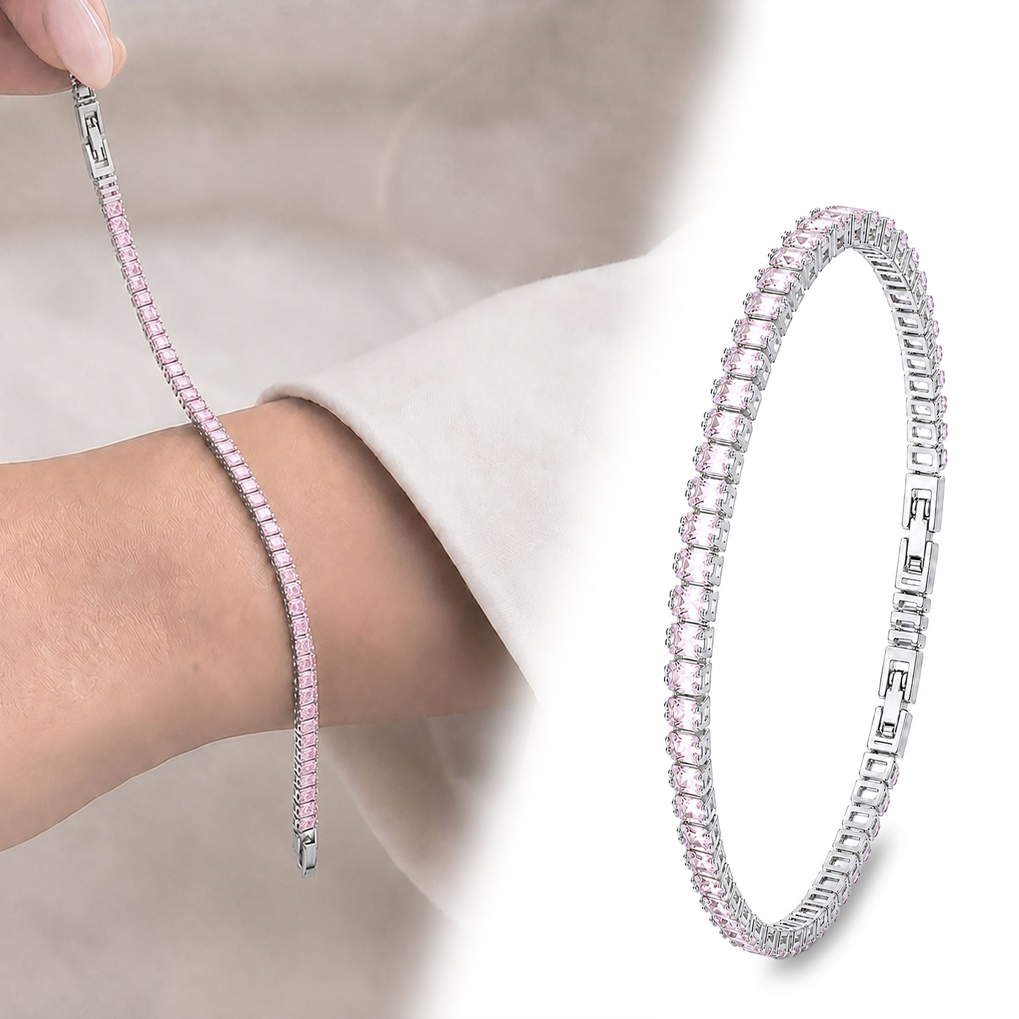 Takı Pusulası 4mm Pembe Zirkon Taşlı Ayarlanabilir Su Yolu Kadın Bileklik 4174KBV4D6