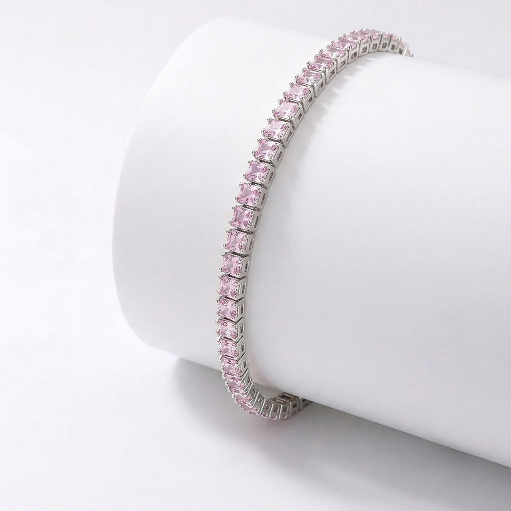 Takı Pusulası 4mm Pembe Zirkon Taşlı Ayarlanabilir Su Yolu Kadın Bileklik 4174KBV4D6