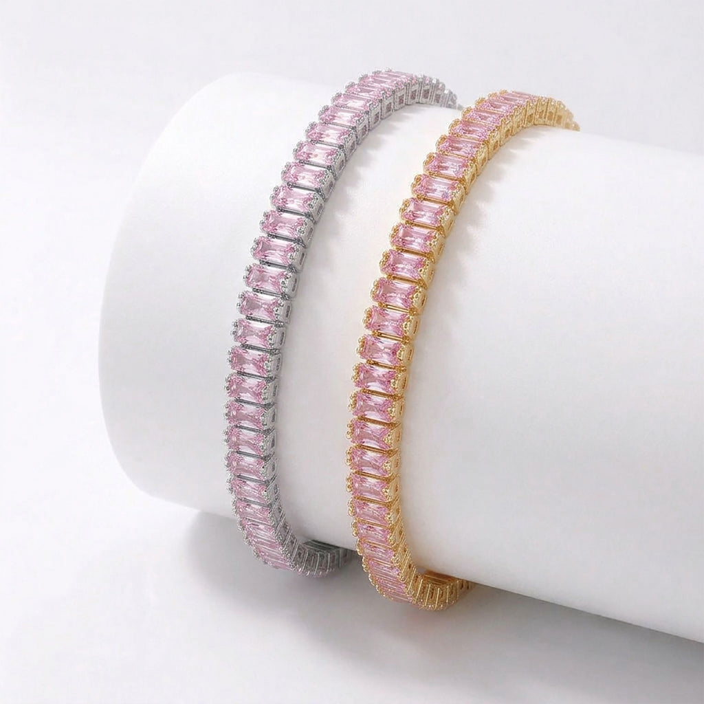 Takı Pusulası 5mm Pembe Zirkon Taşlı Ayarlanabilir Su Yolu Kadın Bileklik 4174KBV4D1