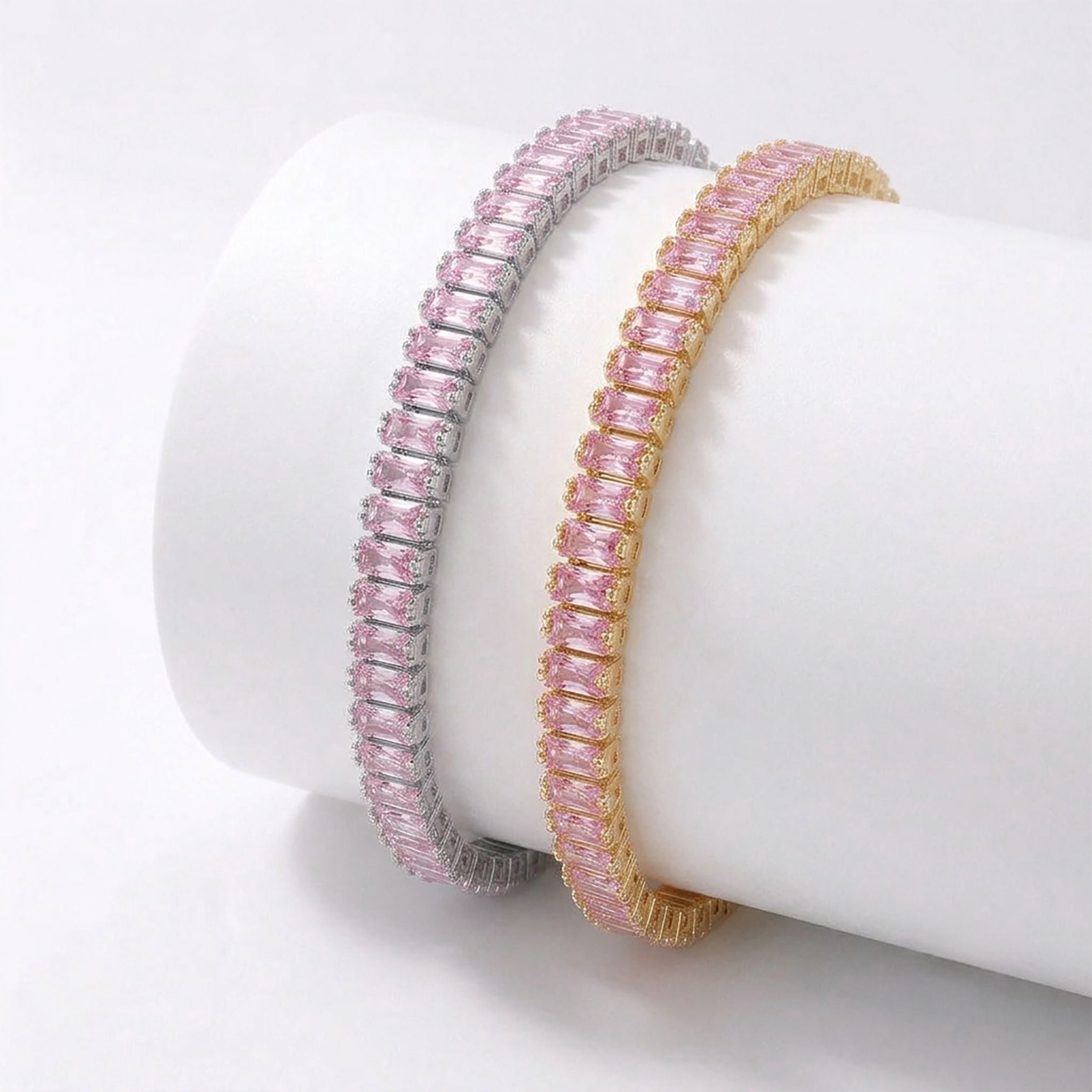 Takı Pusulası 5mm Pembe Zirkon Taşlı Ayarlanabilir Su Yolu Kadın Bileklik 4174KBV4D1