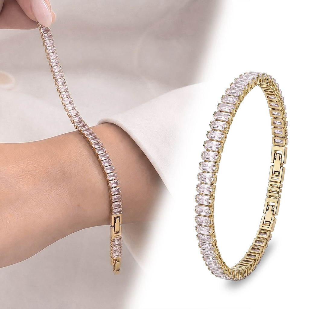Takı Pusulası 5mm Pembe Zirkon Taşlı Ayarlanabilir Su Yolu Kadın Bileklik 4174KBV4D1