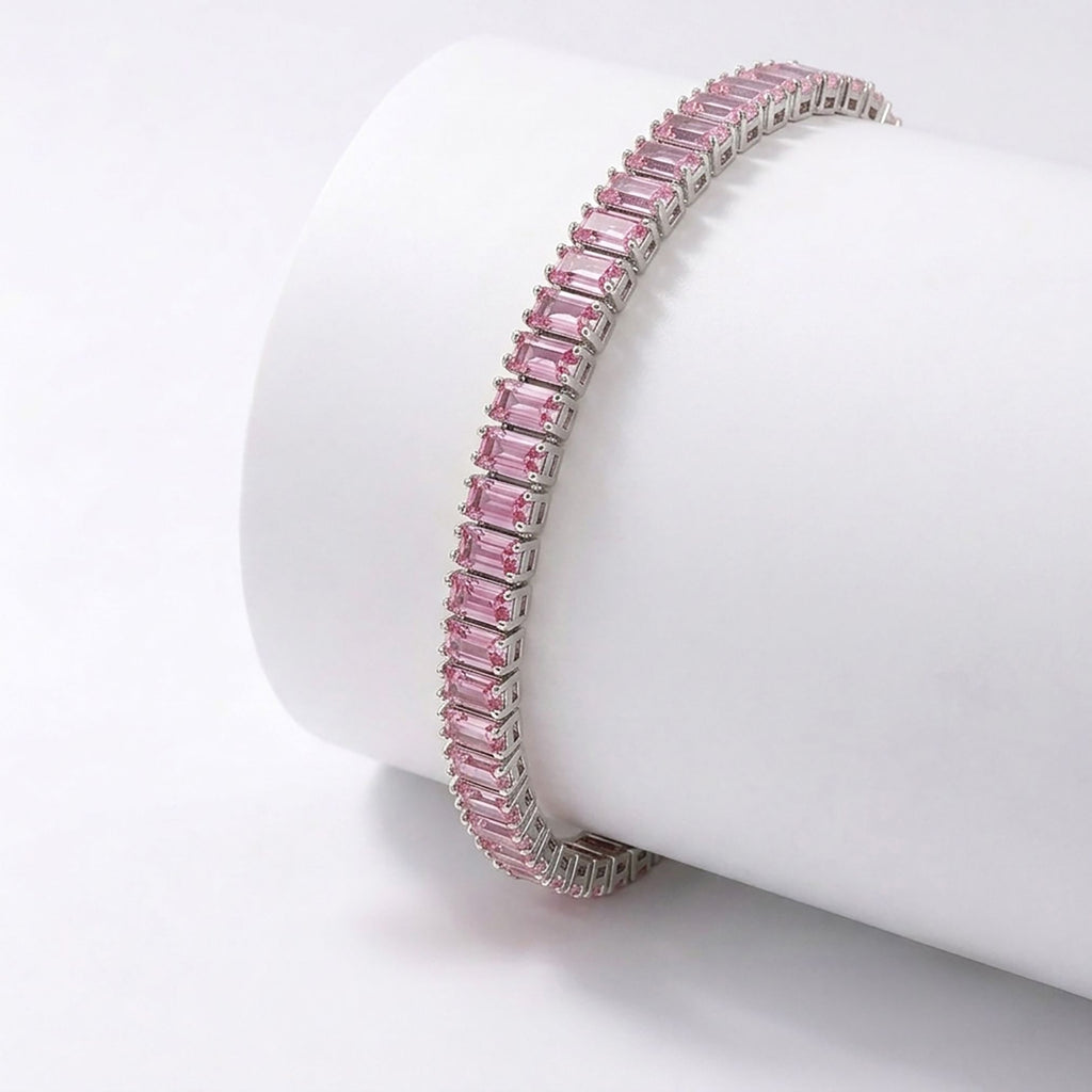 Takı Pusulası 5mm Pembe Zirkon Taşlı Ayarlanabilir Su Yolu Kadın Bileklik 4174KBV4D1