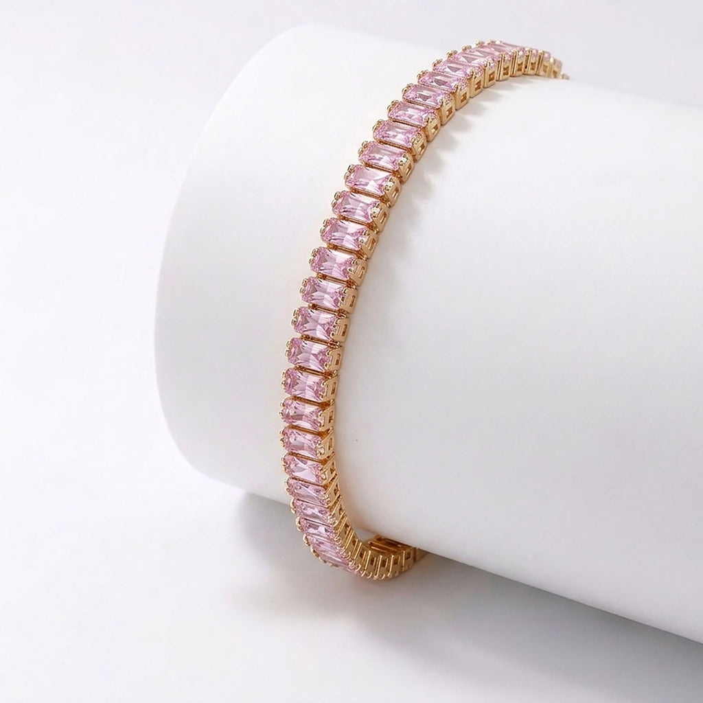 Takı Pusulası 5mm Pembe Zirkon Taşlı Ayarlanabilir Su Yolu Kadın Bileklik 4174KBV4D1