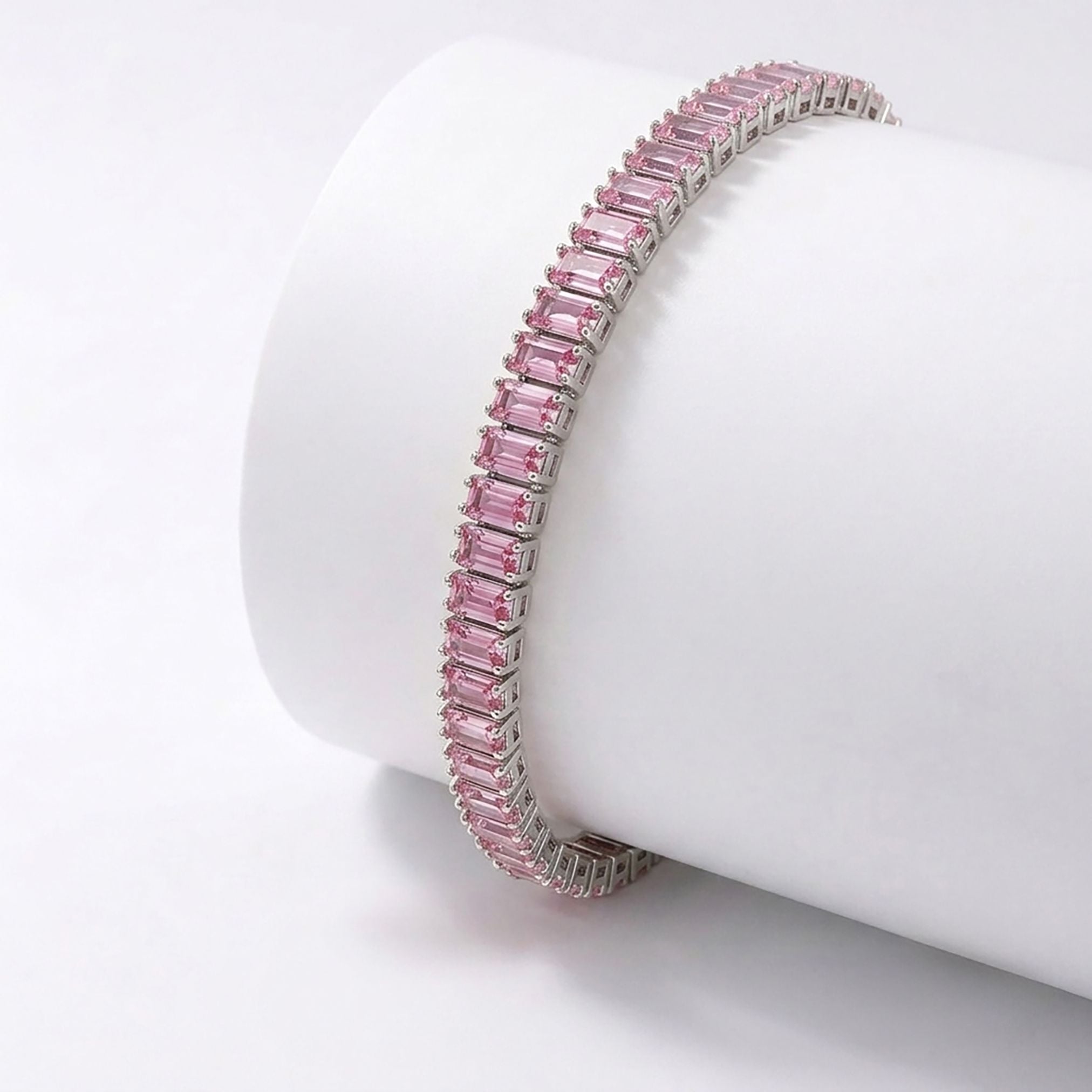 Takı Pusulası 5mm Pembe Zirkon Taşlı Ayarlanabilir Su Yolu Kadın Bileklik 4174KBV4D1
