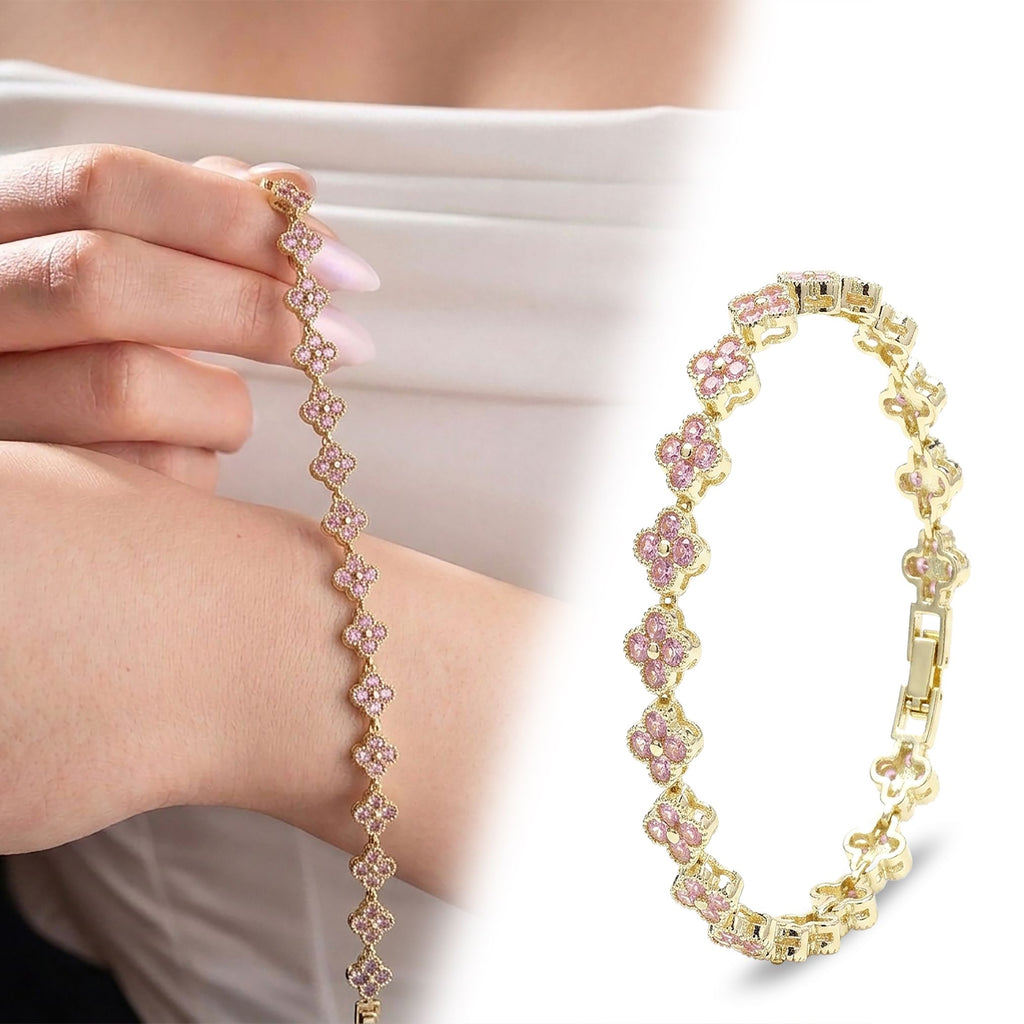 Takı Pusulası 8 mm Pembe Zirkon Taşlı Ayarlanabilir Çiçek Kadın Bileklik 4174KBV6D3