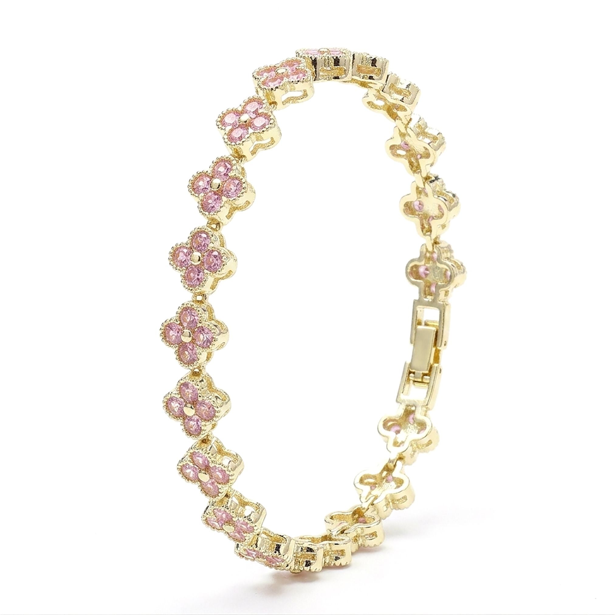 Takı Pusulası 8 mm Pembe Zirkon Taşlı Ayarlanabilir Çiçek Kadın Bileklik 4174KBV6D3