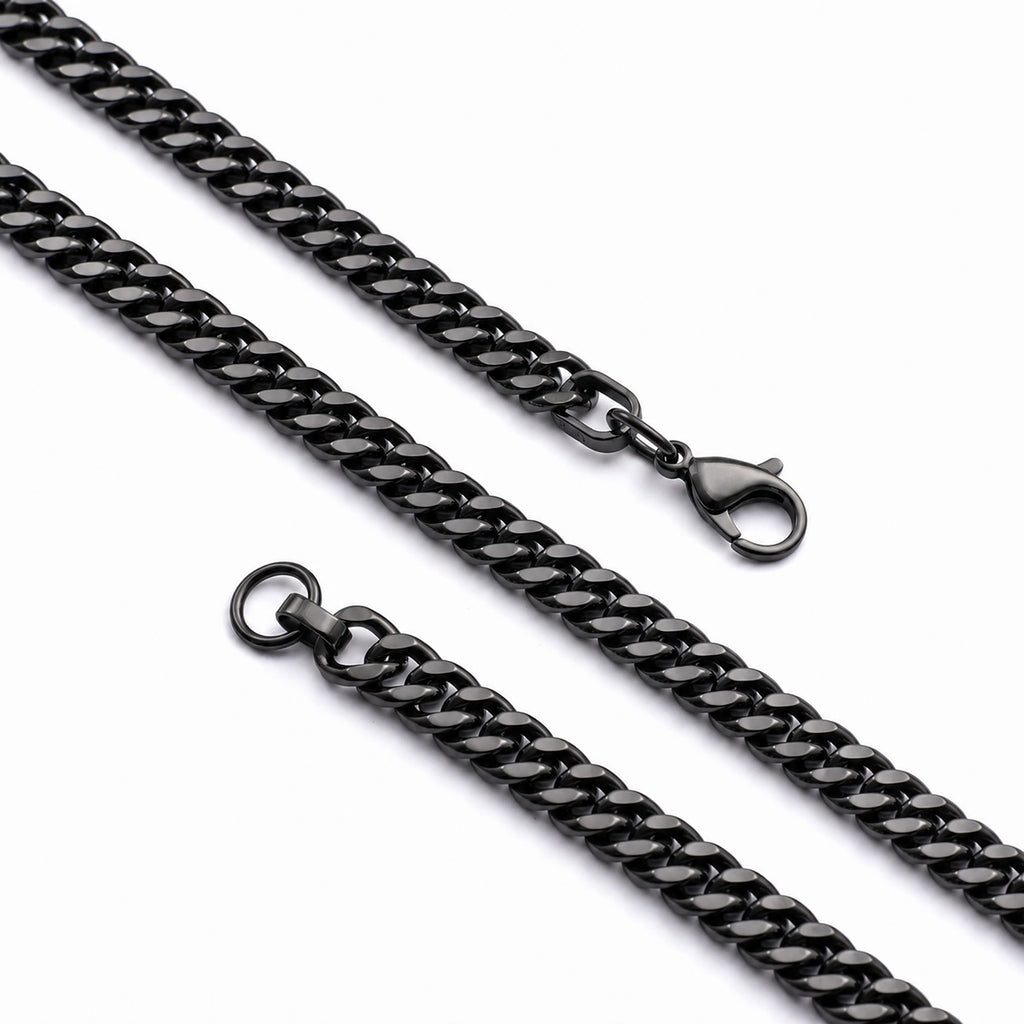 Takı Pusulası Çift Örgü Erkek Çelik Kolye 7x3mm 55cm Siyah 4174ECK025