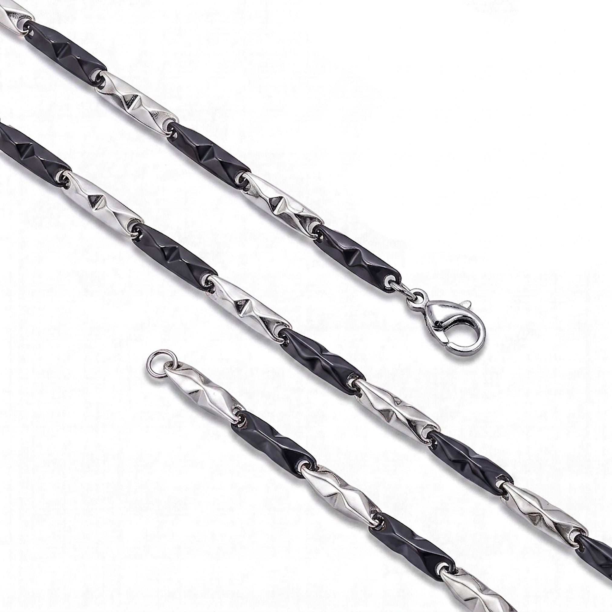 Takı Pusulası Çizgili Kibrit Erkek Çelik Kolye 3mm 55cm Üç Renkli 4174ECK055