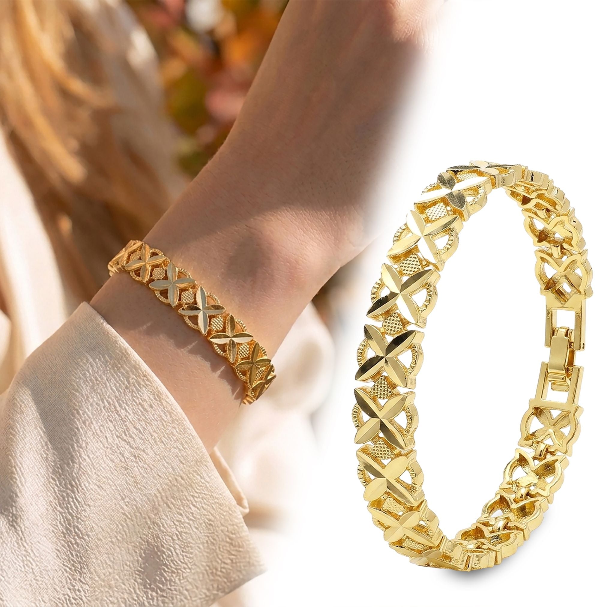 Takı Pusulası Clovera 24K Gold Kaplama 8 mm Kadın Bileklik 4174KBV5D2