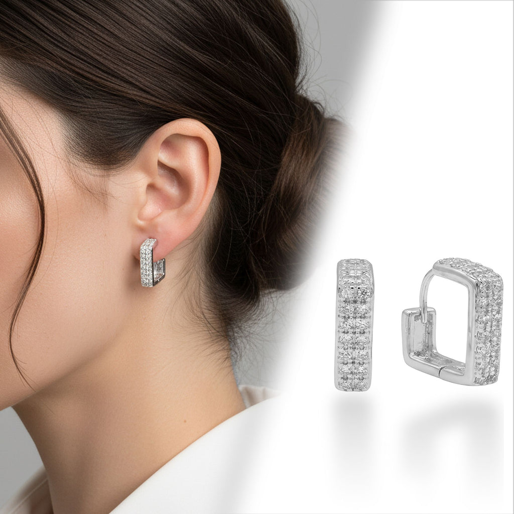 Takı Pusulası Çok Sıra Taşlı Kare Halka Model VIP Küpe Beyaz-Sarı 4174KKUV006