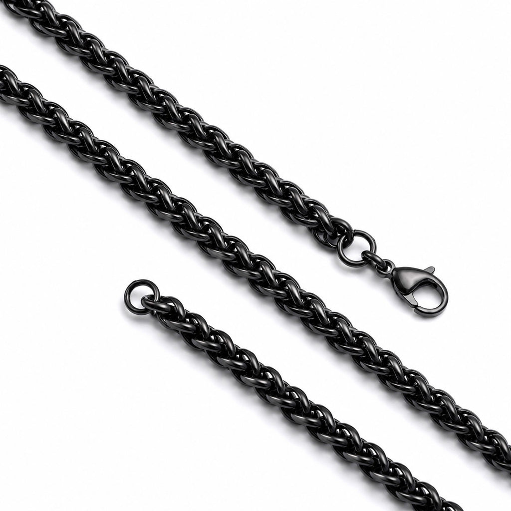 Takı Pusulası Hasır Örgü Erkek Çelik Kolye 6mm 55cm Siyah 4174ECK031