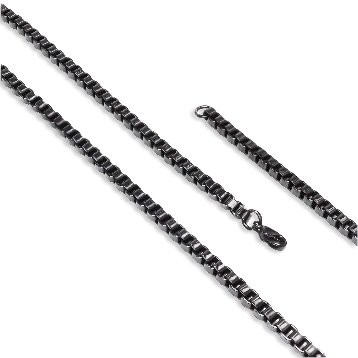 Takı Pusulası Kare Arnavut Siyah Çelik Kolye 4mm 4174CEK053