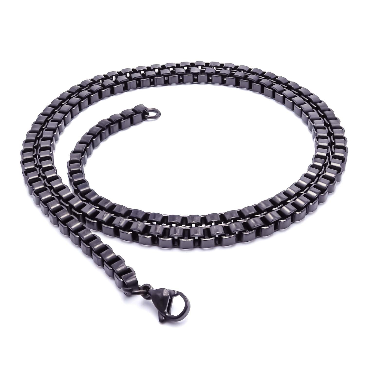 Takı Pusulası Kare Arnavut Siyah Çelik Kolye 4mm 4174CEK053
