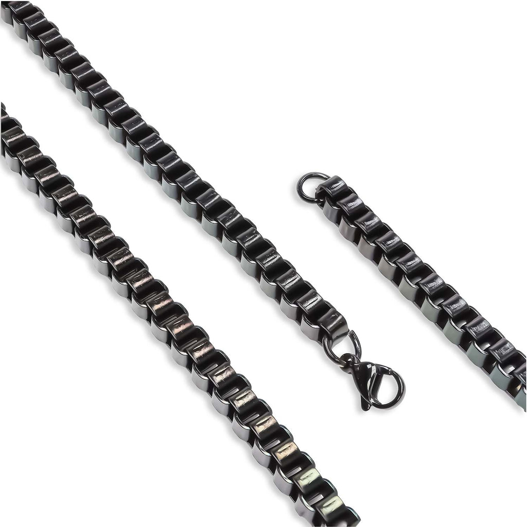 Takı Pusulası Kare Arnavut Çelik Kolye 6mm - Siyah 4174CEK033