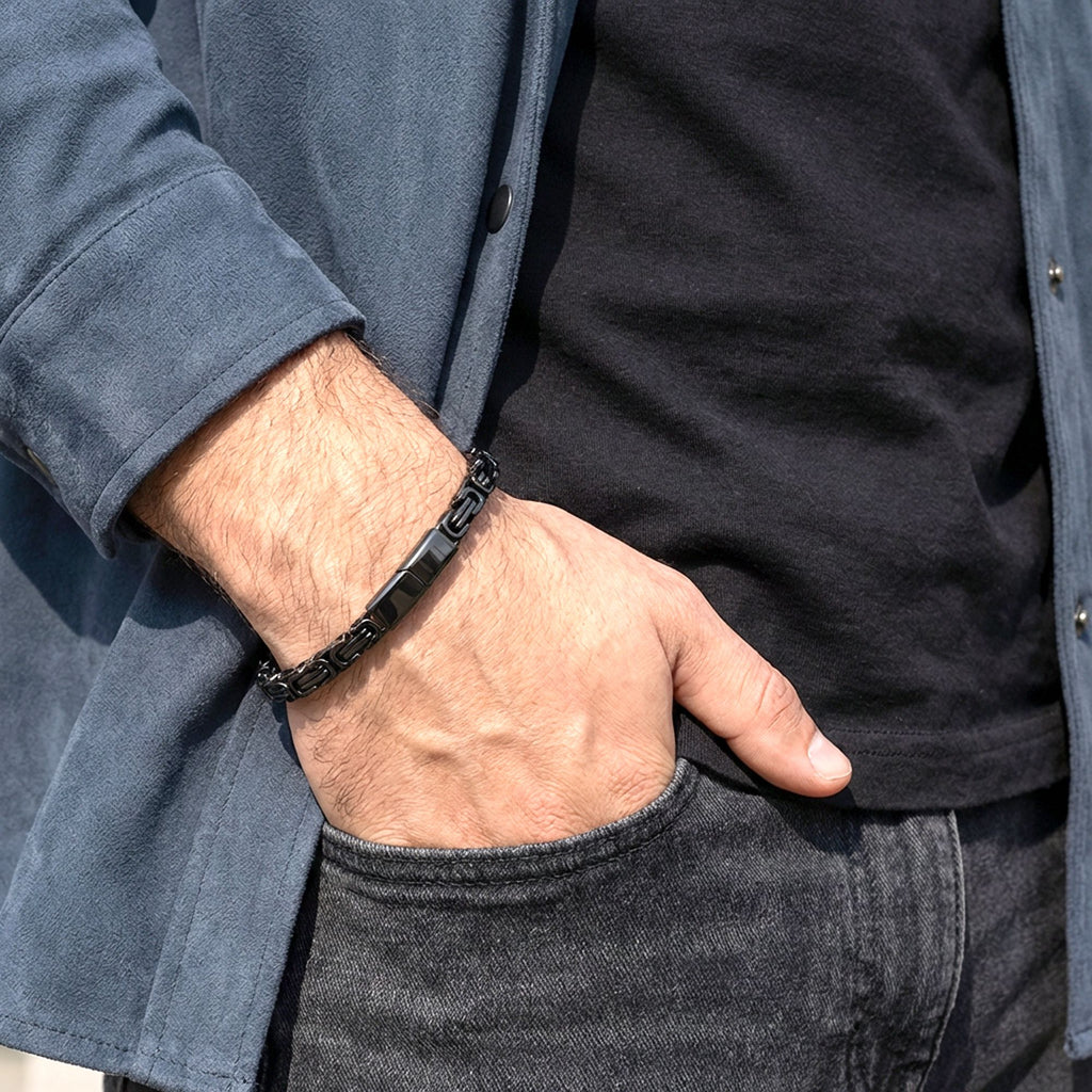 Takı Pusulası Kilit Mekanizmalı Siyah Kral Zincir Bileklik 6mm 4174CZB1D93