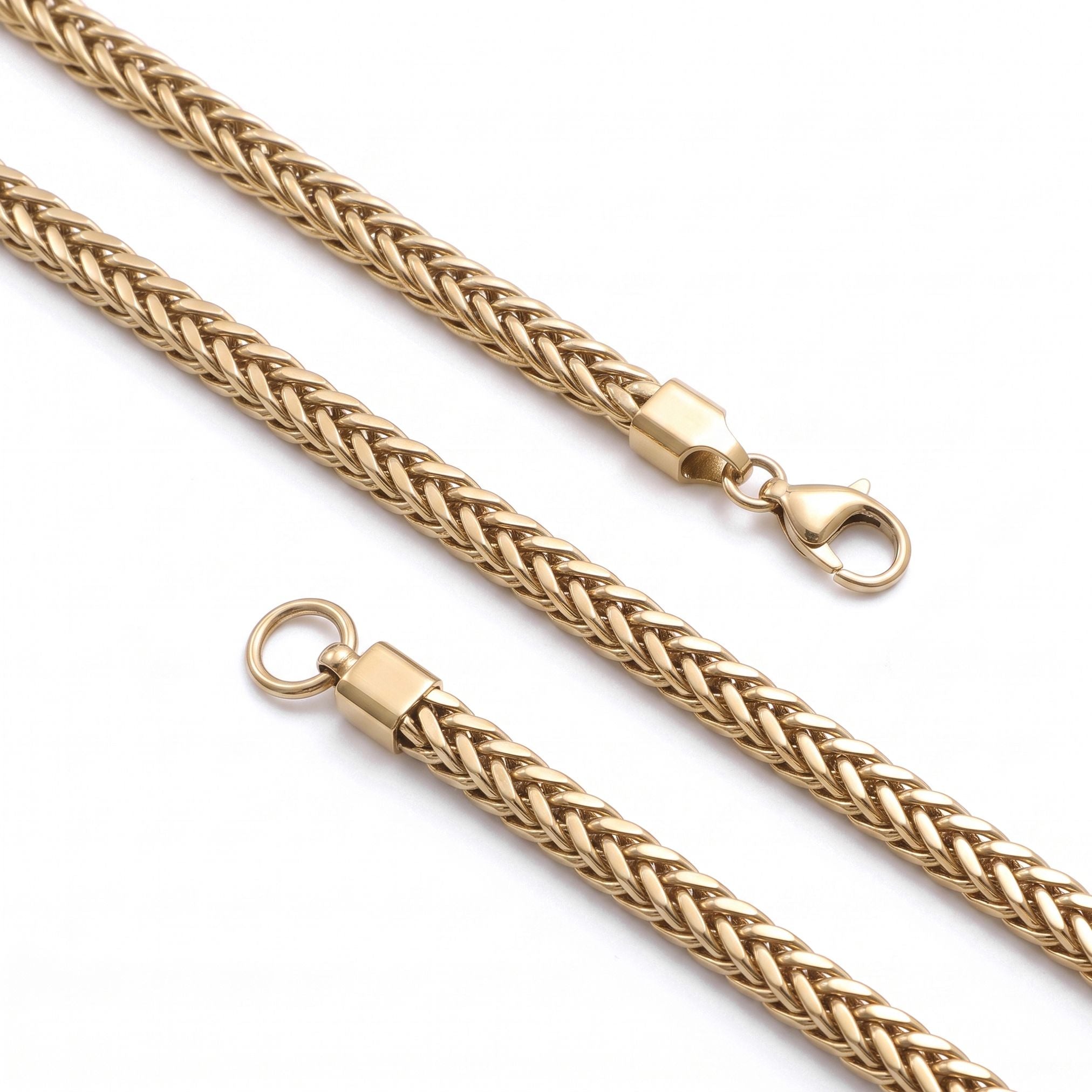 Takı Pusulası Köşeli Burgu Erkek Çelik Zincir Kolye 4×4 mm 55 cm Gold 4174ECK009