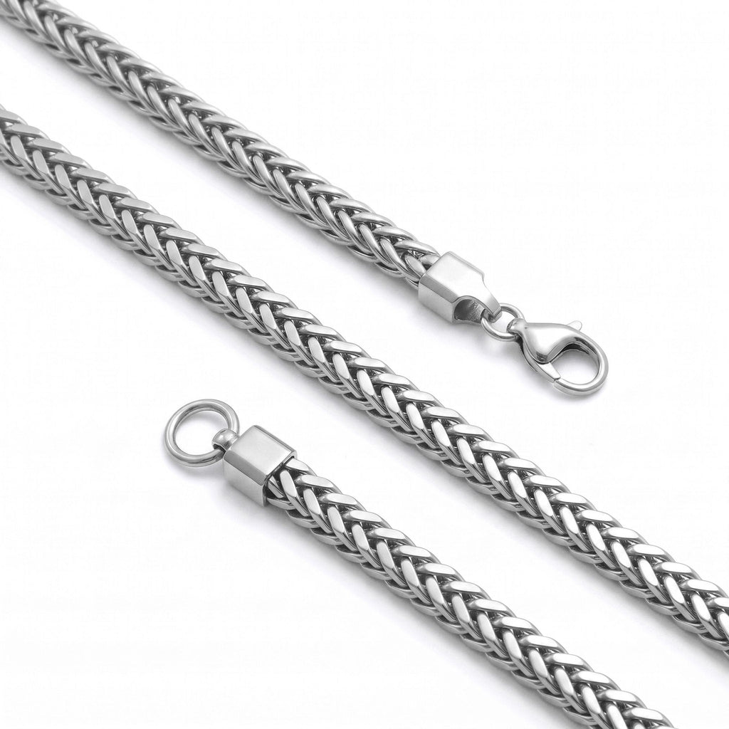 Takı Pusulası Köşeli Hasır Örgü Erkek Çelik Kolye - 4x4mm 55cm Gümüş 4174ECK021