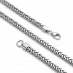 Takı Pusulası Köşeli Hasır Örgü Erkek Çelik Kolye - 4x4mm 55cm Gümüş 4174ECK021