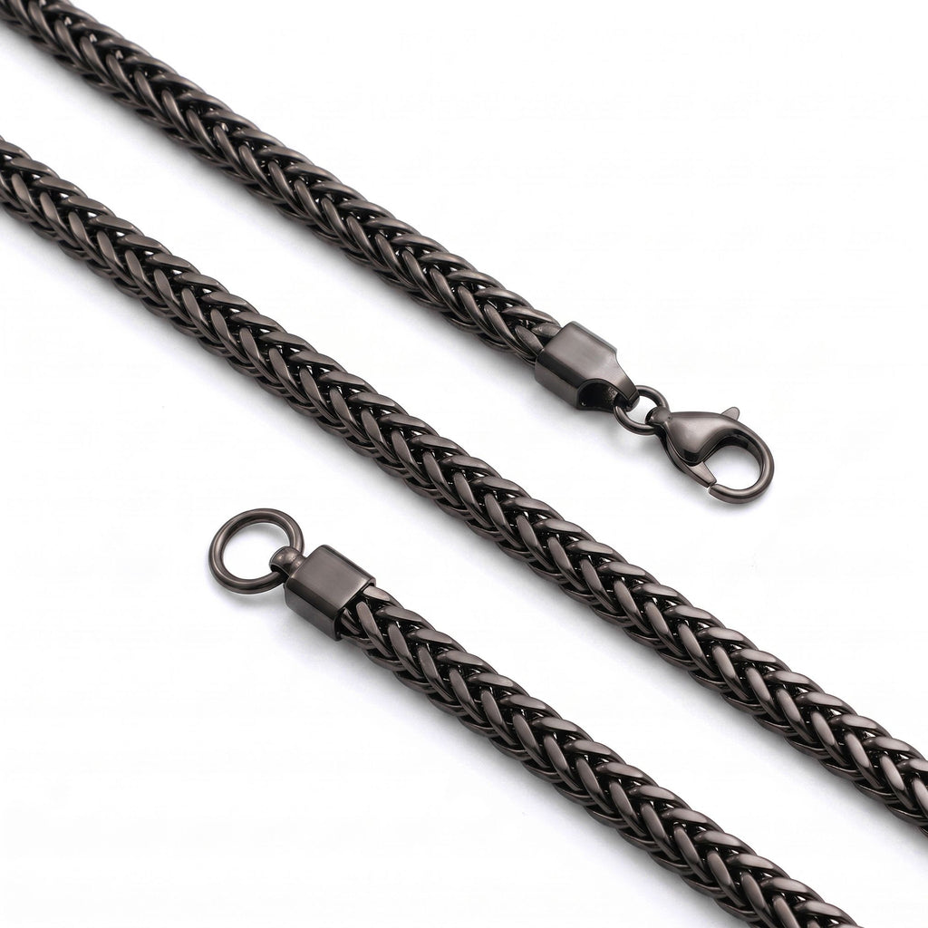 Takı Pusulası Köşeli Örgü Zincir Erkek Çelik Kolye 3x3 mm 55 cm Siyah 4174ECK013