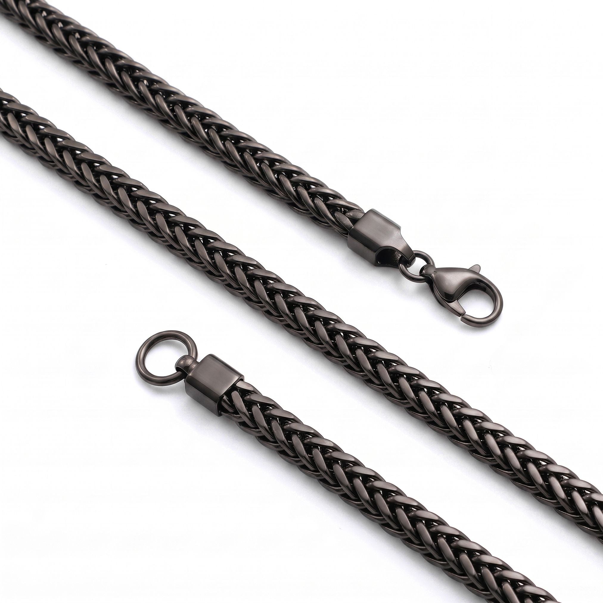 Takı Pusulası Köşeli Örgü Zincir Erkek Çelik Kolye 3x3 mm 55 cm Siyah 4174ECK013