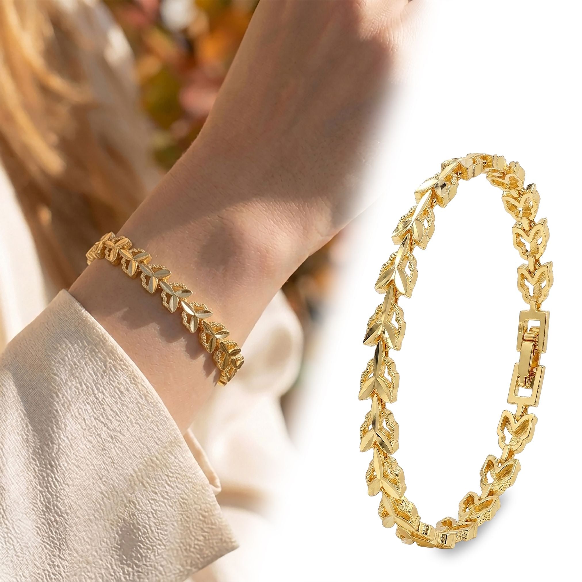 Takı Pusulası Laurel 24K Gold Kaplama 8 mm Kadın Bileklik 4174KBV5D5