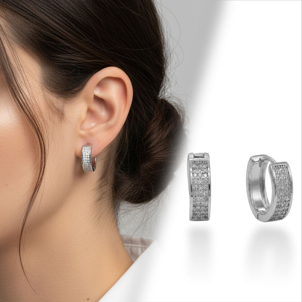 Takı Pusulası Mikro Taşlı Kalın Halka Model VIP Küpe Beyaz-Sarı 4174KKUV003