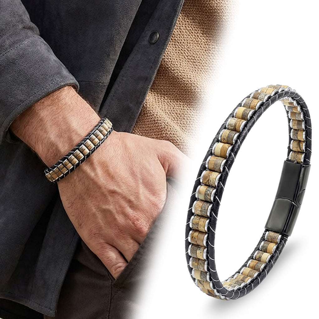 Takı Pusulası Odun Jasper & Hematit Çelik Örgülü Deri Bileklik 41742B22D8