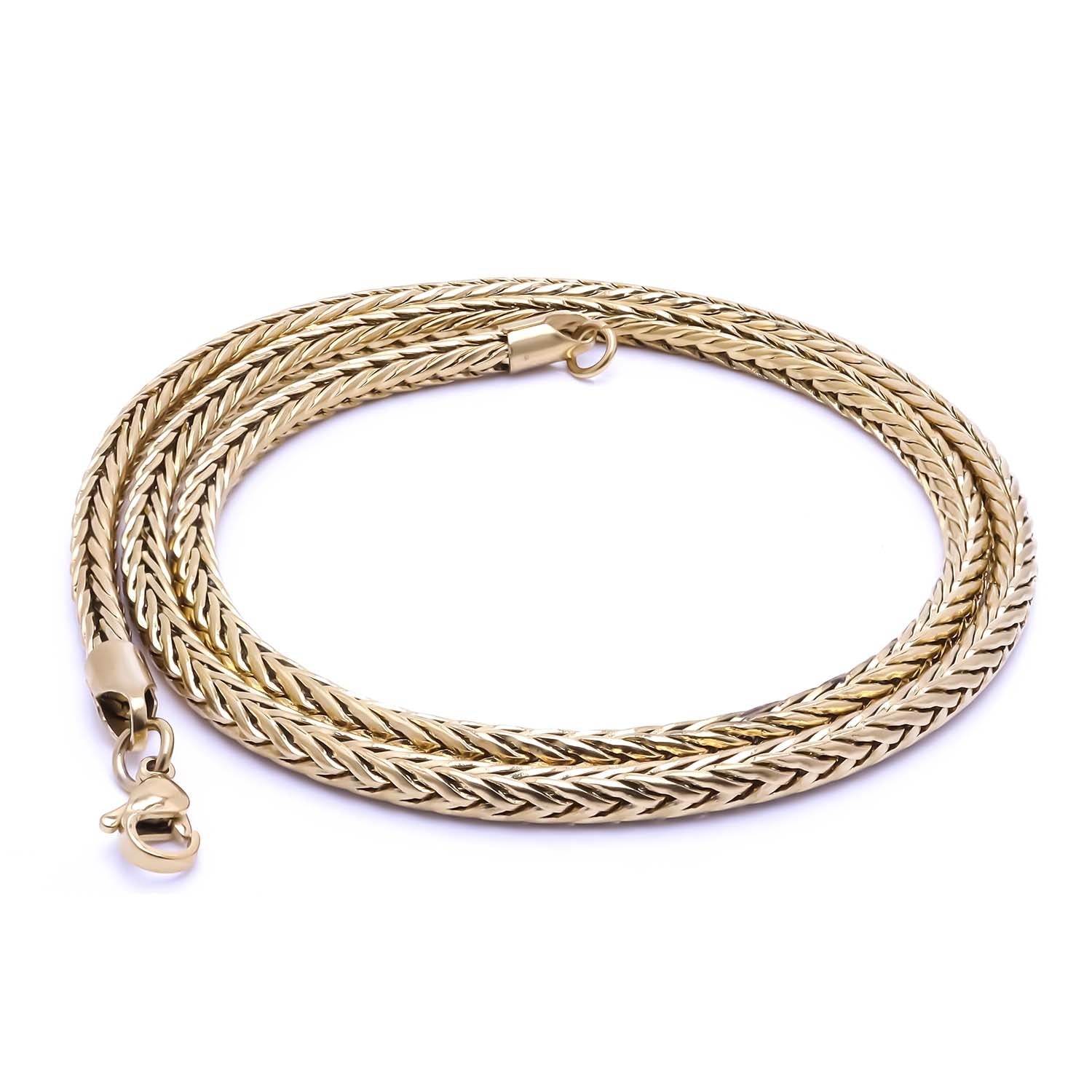 Takı Pusulası Oval Kral Bakla Örgülü Çelik Kolye 4mm - Sarı 4174CEK022