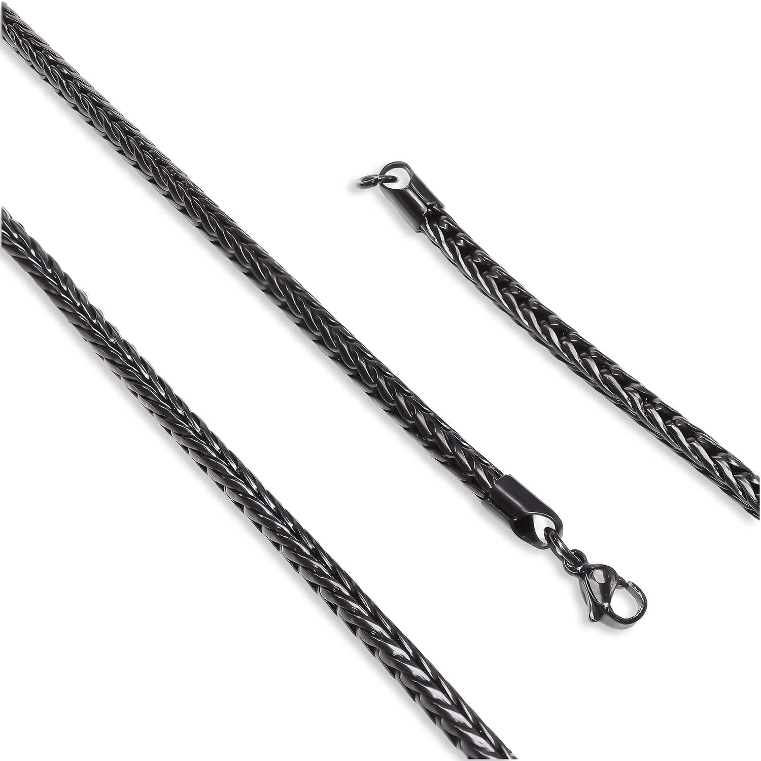 Takı Pusulası Oval Kral Bakla Örgülü Siyah Çelik Kolye 4mm 4174CEK024