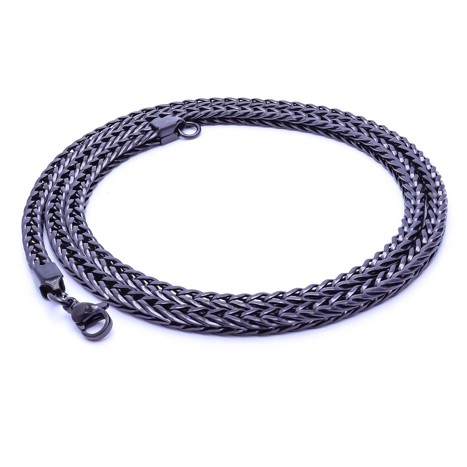 Takı Pusulası Oval Kral Bakla Örgülü Siyah Çelik Kolye 4mm 4174CEK024