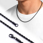 Takı Pusulası Rope Halat Erkek Çelik Kolye 2mm 55cm Siyah 4174ECK047