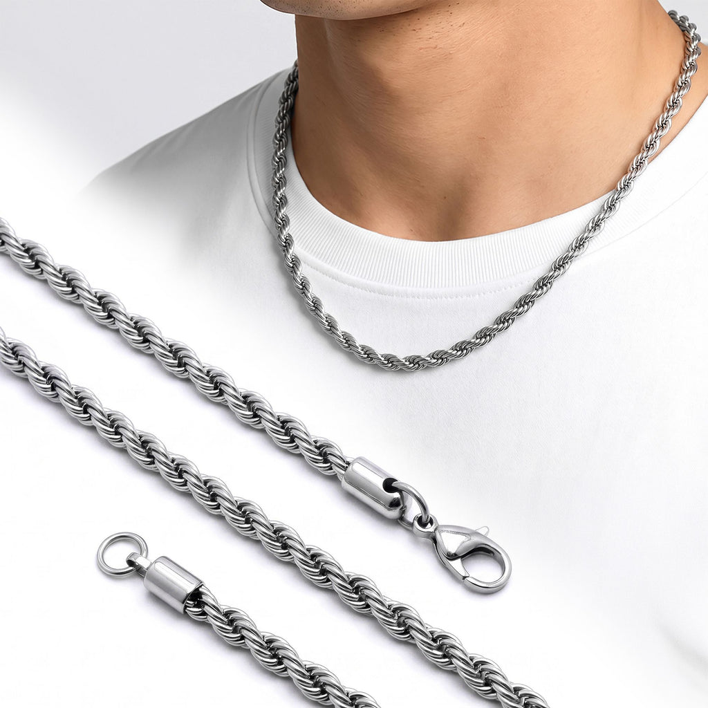 Takı Pusulası Rope Halat Erkek Çelik Kolye 6mm 55cm Beyaz 4174ECK033
