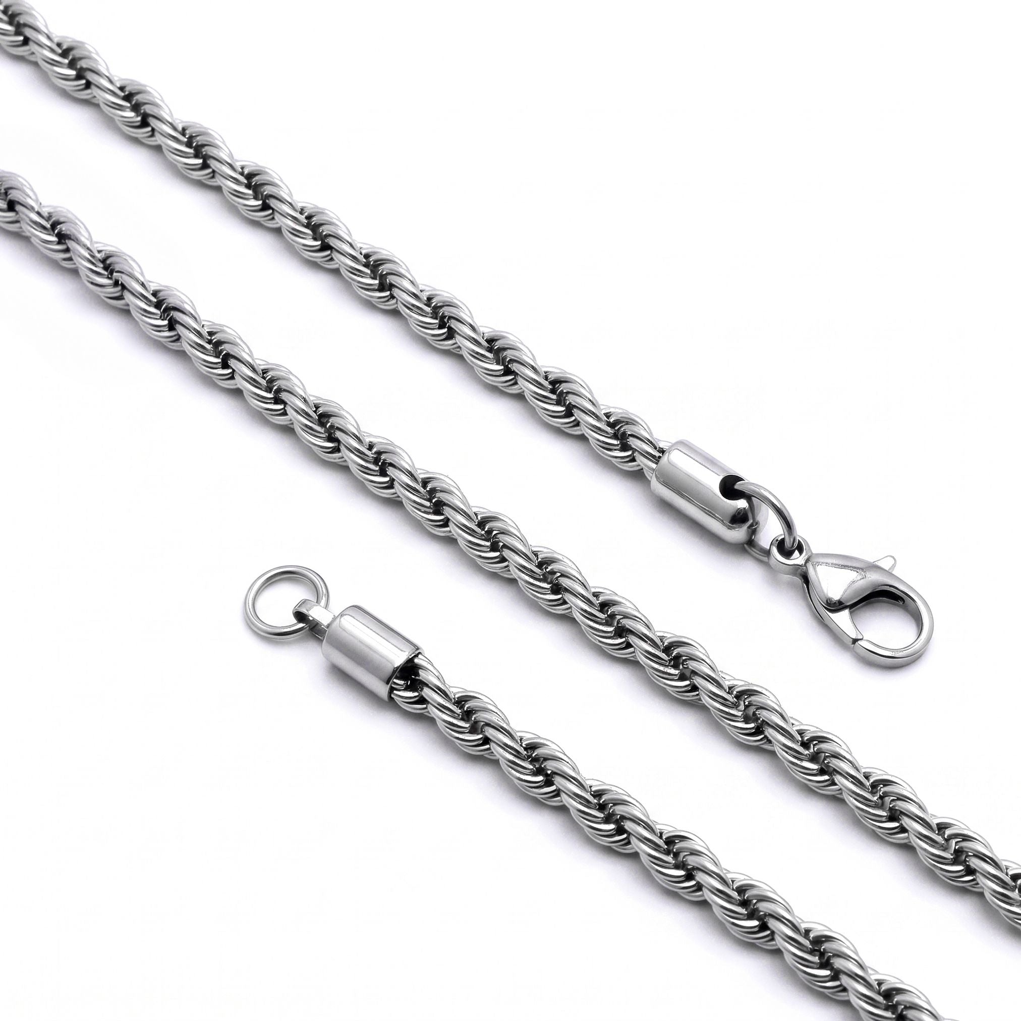 Takı Pusulası Rope Halat Erkek Çelik Kolye 6mm 55cm Beyaz 4174ECK033