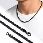Takı Pusulası Rope Halat Siyah Erkek Çelik Kolye 6mm 55cm 4174ECK024