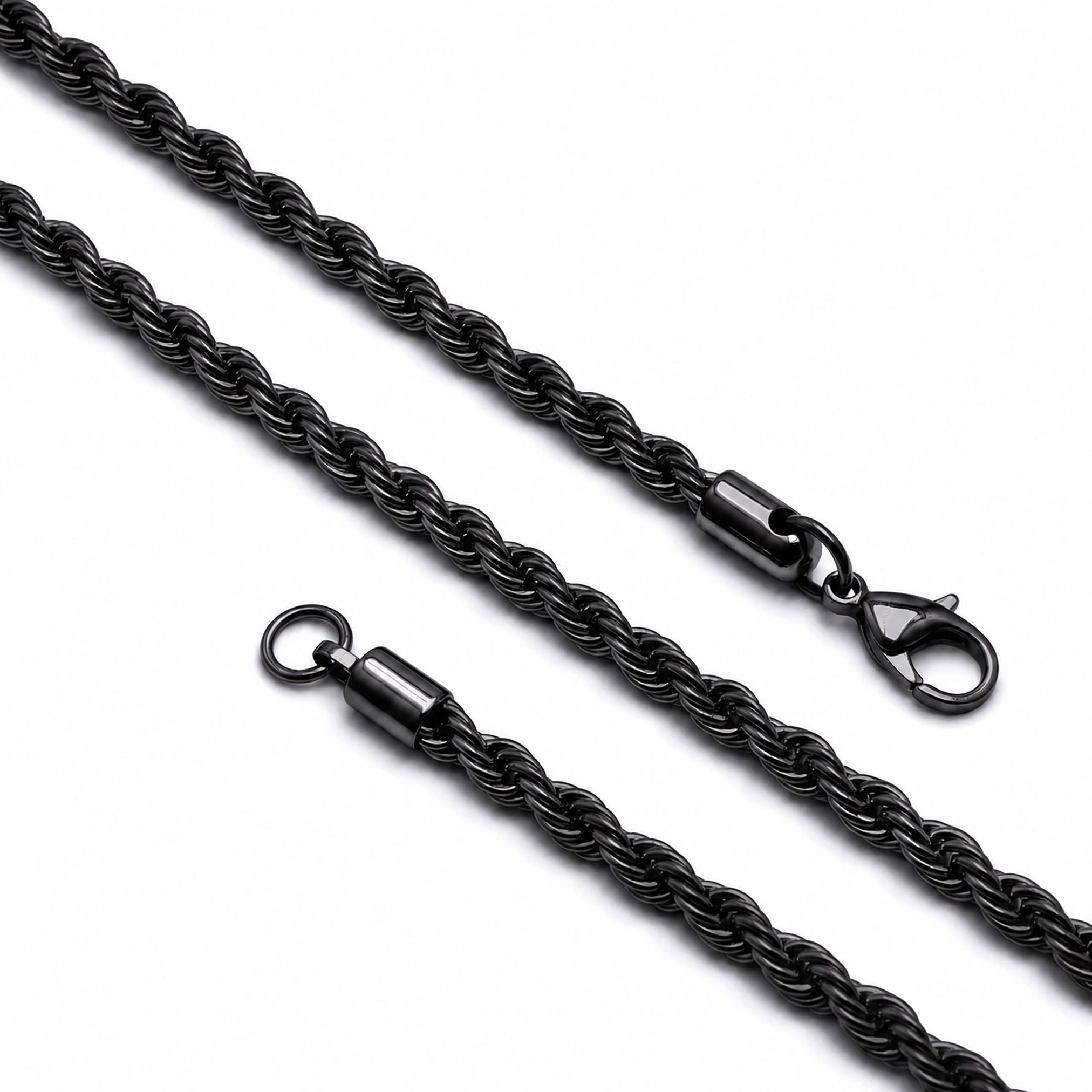 Takı Pusulası Rope Halat Siyah Erkek Çelik Kolye 6mm 55cm 4174ECK024