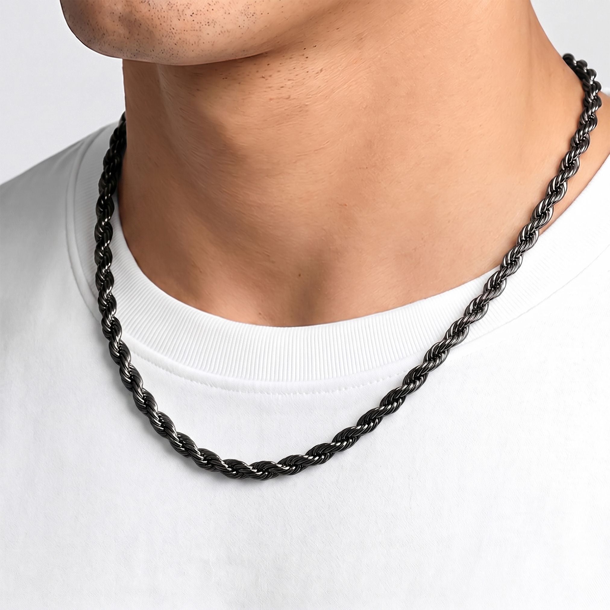 Takı Pusulası Rope Halat Siyah Erkek Çelik Kolye 6mm 55cm 4174ECK024