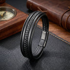 Takı Pusulası Siyah Tüp Örgü Ve Çoklu Deri Bileklik - Zamak Kilit 41743B2D2Z