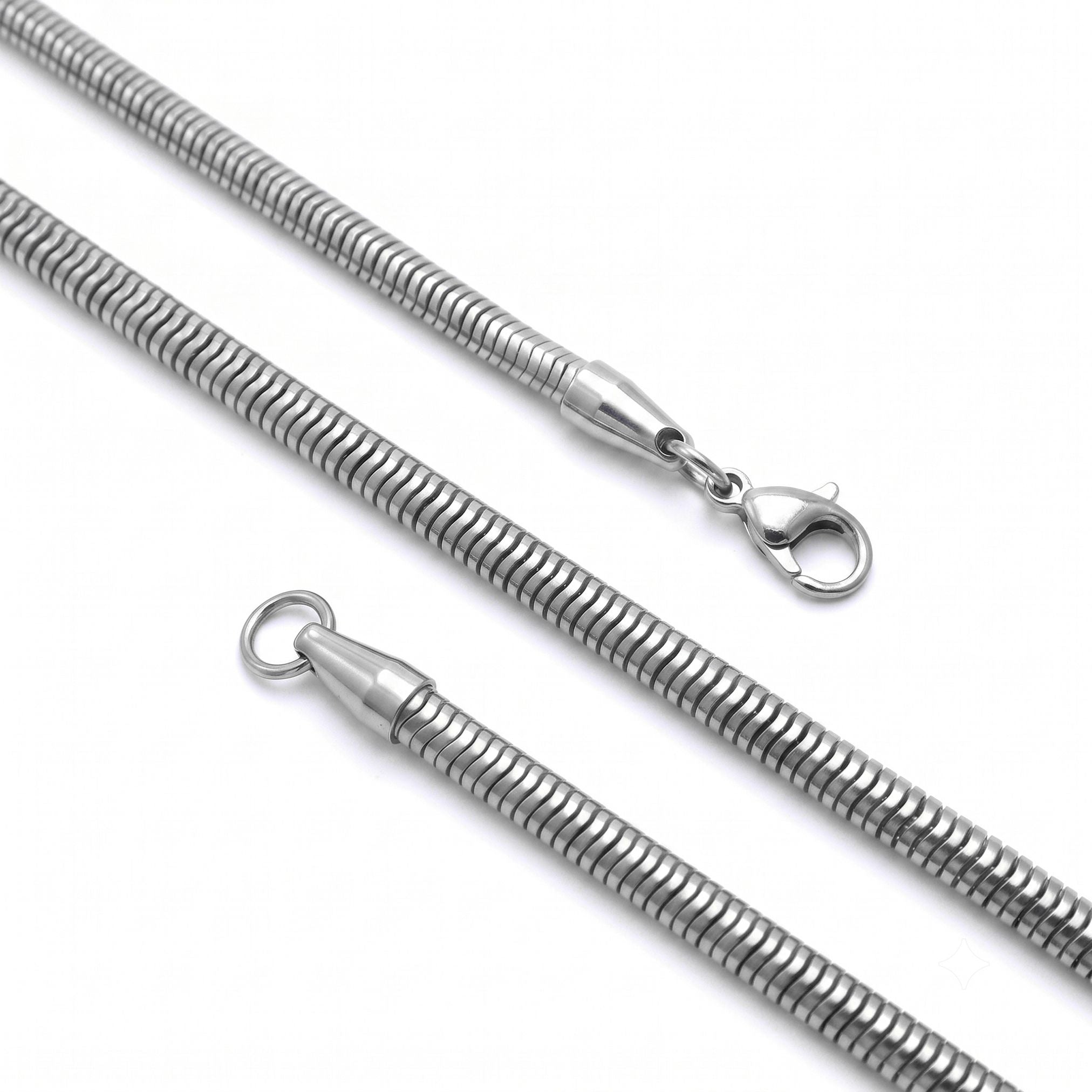 Takı Pusulası Spiral Erkek Çelik Kolye 4mm 55cm Gümüş 4174ECK032