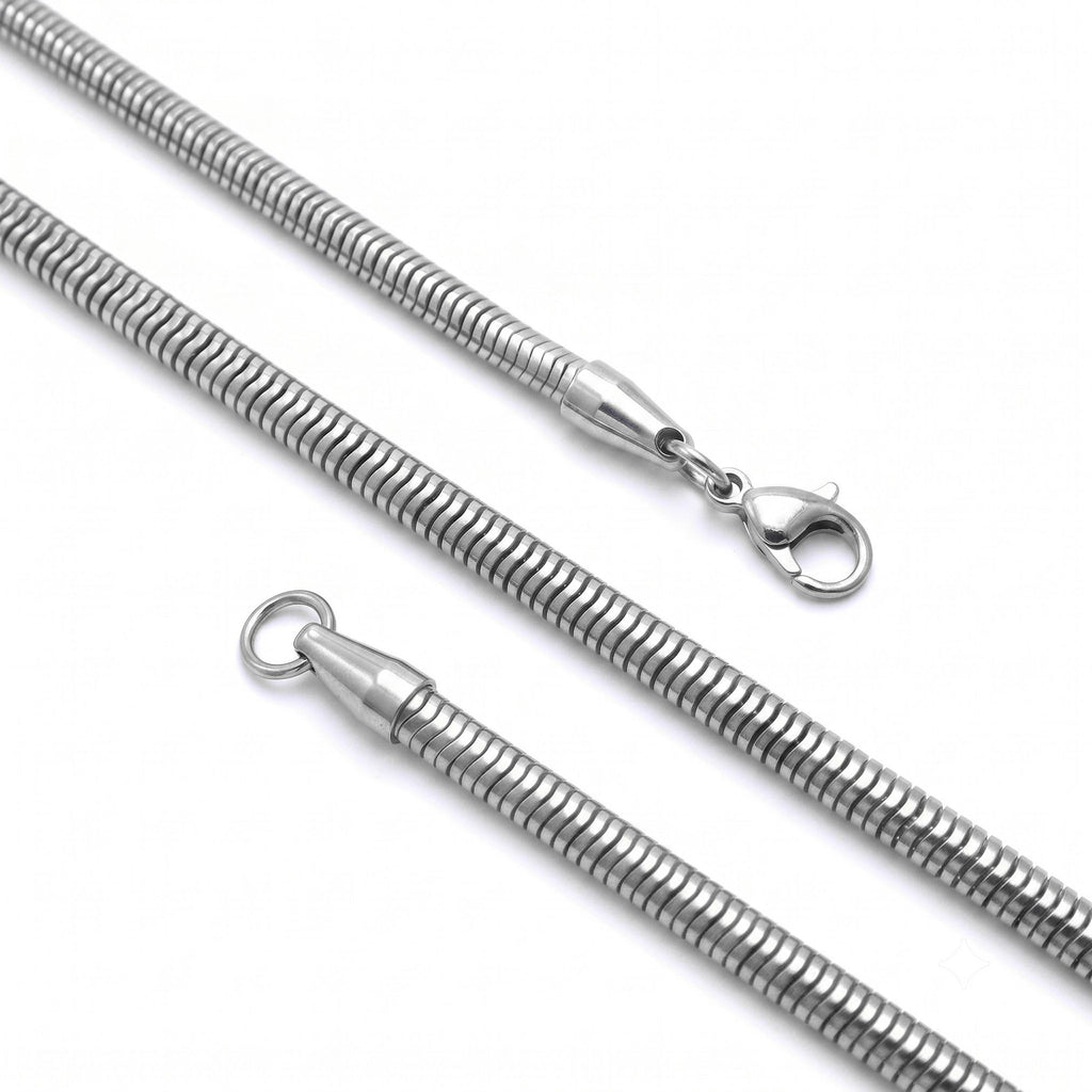 Takı Pusulası Spiral Erkek Çelik Kolye 5mm 55cm Gümüş 4174ECK034